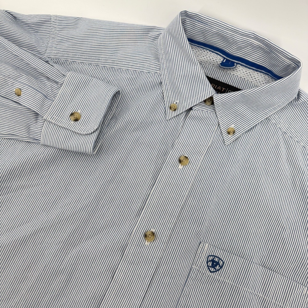 Ariat Pro Series Shirt Mens Small Blue White Pinstripe Long Sleeve Button Down - Picture 1 of 9